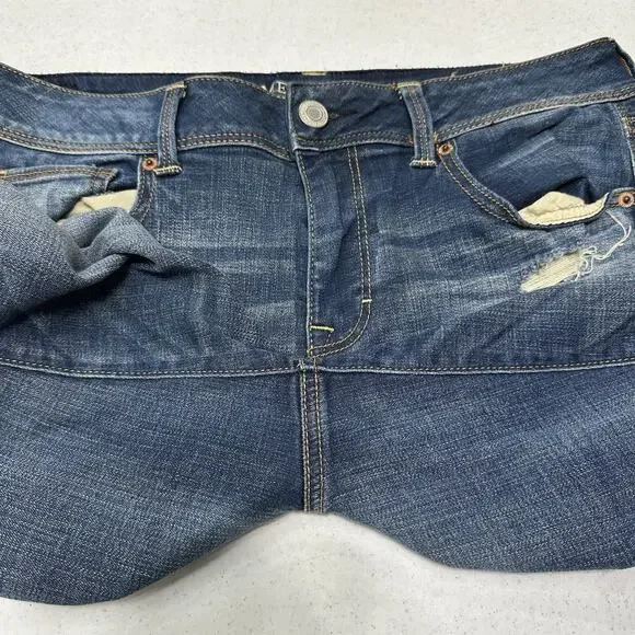 American Eagle Jeans Womens 12 Kick Boot Blue Denim Distress Grunge Western EUC - Picture 13 of 13